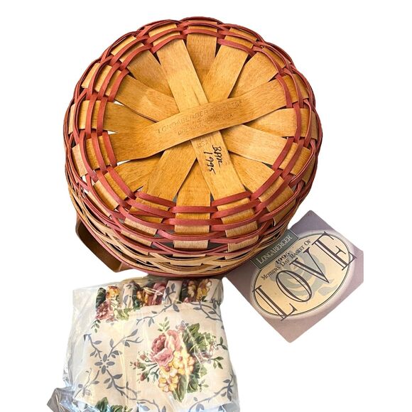 Longaberger Mothers Day Basket Of Love Cloth Liner, Protector 8" Leather Handle - Picture 3 of 7